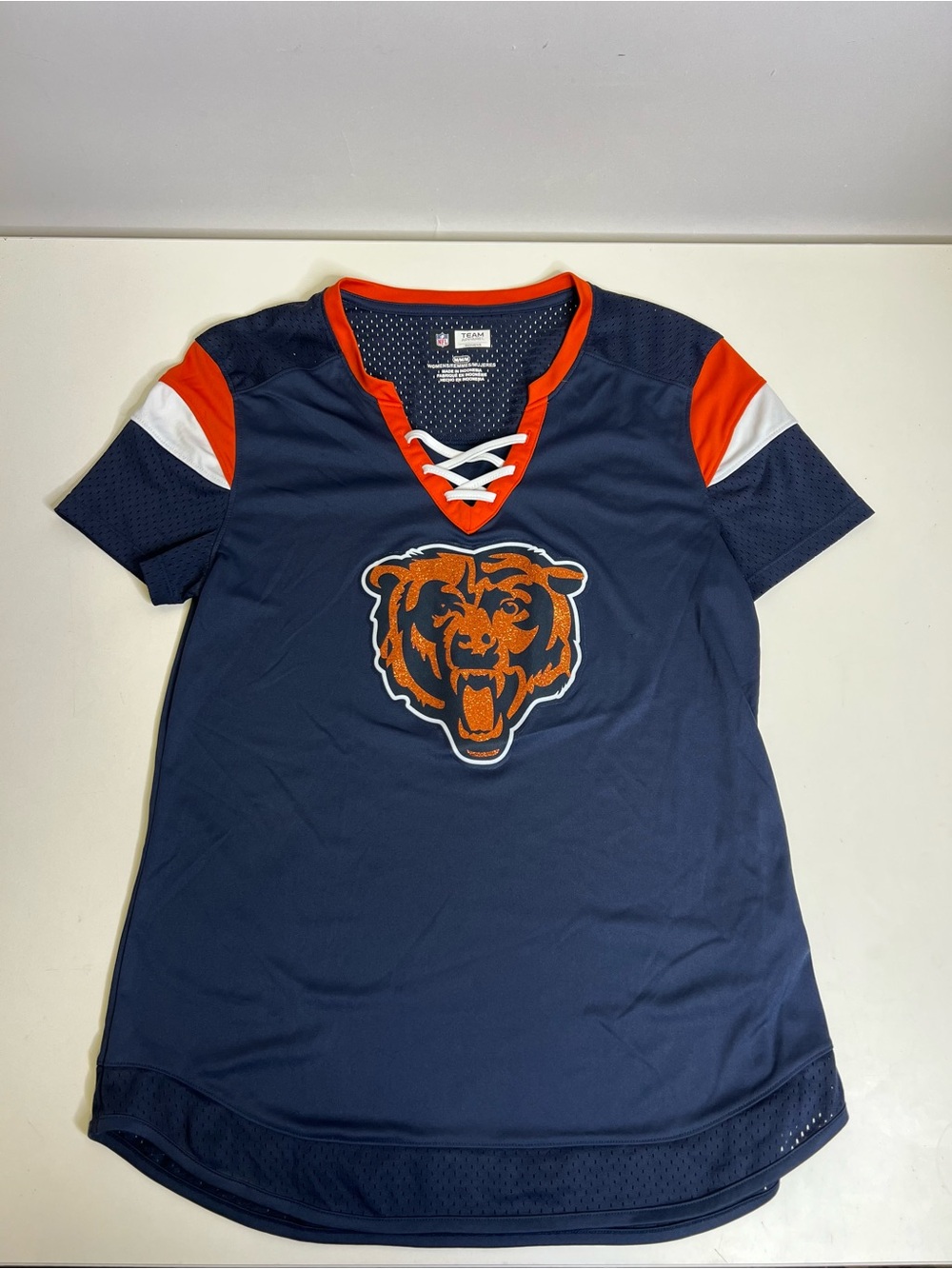 Chicago Bears Women's Navy Lace-Up Fan Top - Size Medium
